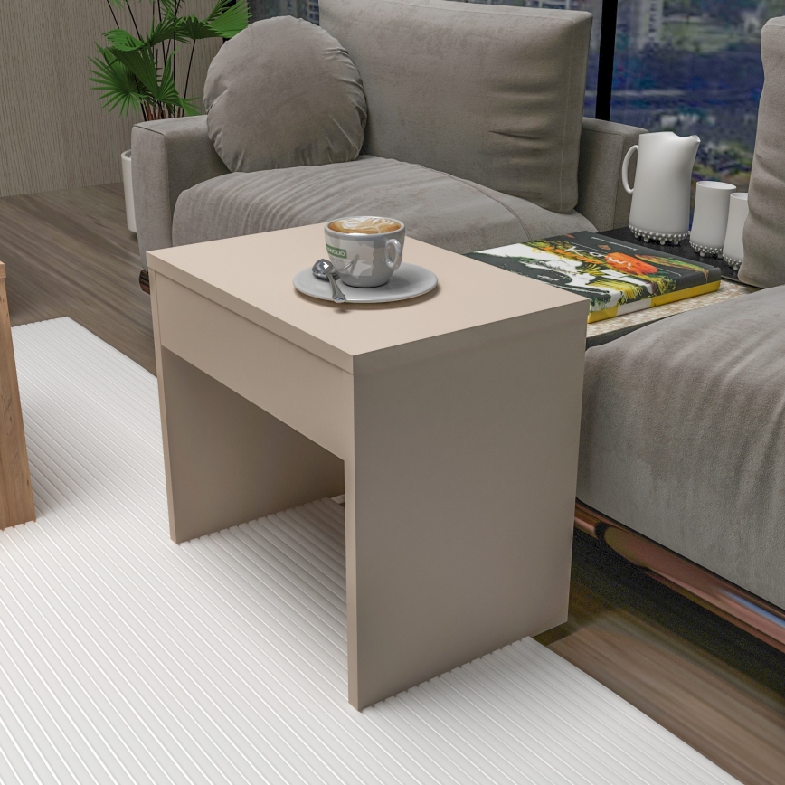 Set of 3 SOLIS coffee tables 45/45/100x30/30/40 cm beige/spruce
