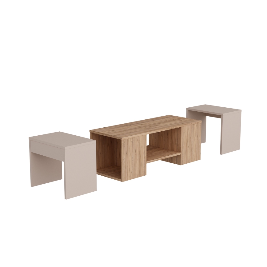 Set of 3 SOLIS coffee tables 45/45/100x30/30/40 cm beige/spruce