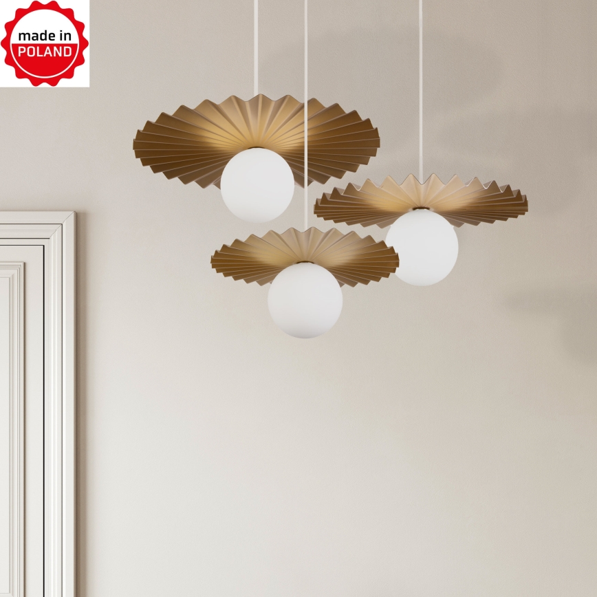 Set of 3 SUNPLISS cable-hung pendant lights, 1x G9/10W/230V, gold/cream