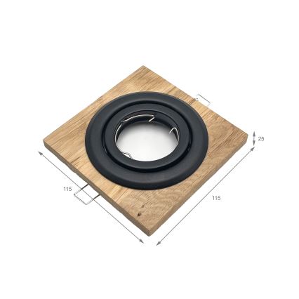 Set of 3 TOBBY recessed downlights, 1 x GU10 / 20W / 230V, 11.5 x 11.5 cm, oak/black