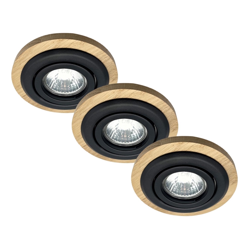 Set of 3 TOBBY recessed downlights, 1x GU10/20W/230V, dia. 11,5 cm, oak/black