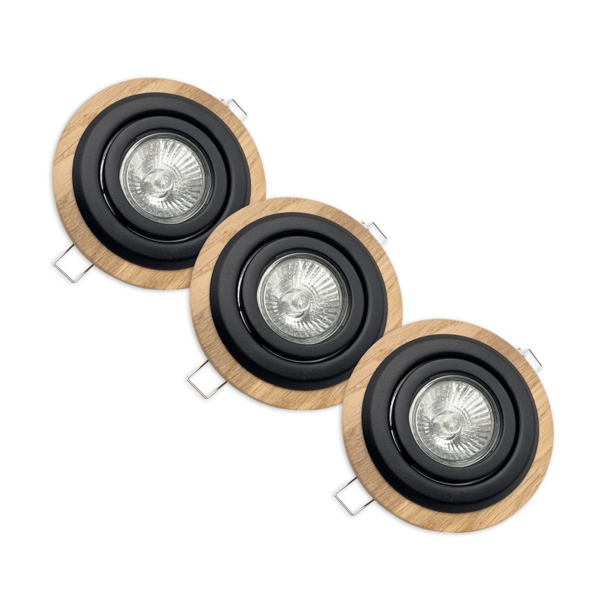 Set of 3 TOBBY recessed downlights, 1x GU10/20W/230V, dia. 11,5 cm, oak/black