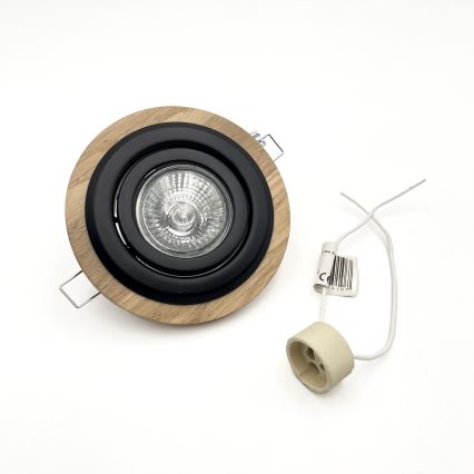 Set of 3 TOBBY recessed downlights, 1x GU10/20W/230V, dia. 11,5 cm, oak/black