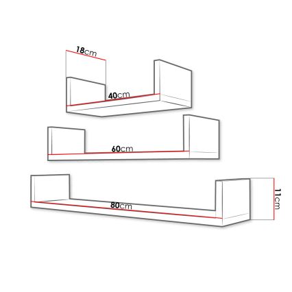 Set of 3 TRIO Wall Shelves 40/60/80x11x18 cm Sonoma oak