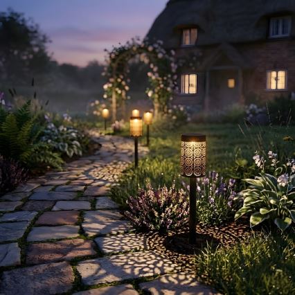 Set of 4 DECOR LED solar lamps, LED/1.2 V, 150 mAh, 3000 K, 39 cm, IP44, black