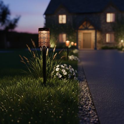 Set of 4 DECOR LED solar lamps, LED/1.2 V, 150 mAh, 3000 K, 39 cm, IP44, black