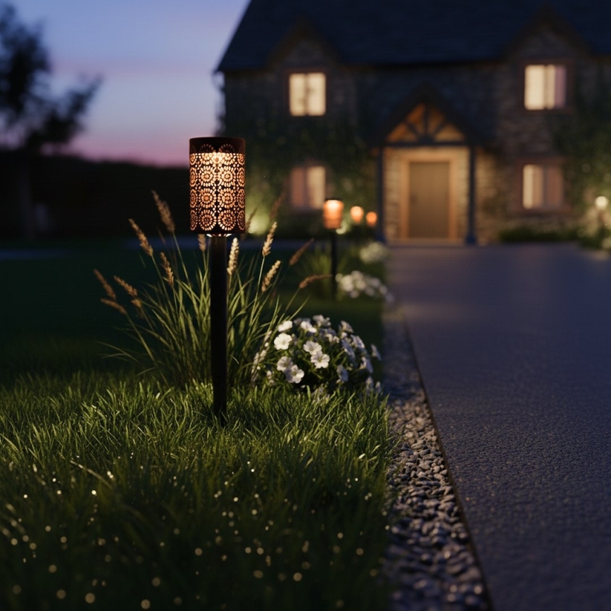 Set of 4 DECOR LED solar lamps, LED/1.2 V, 150 mAh, 3000 K, 39 cm, IP44, black
