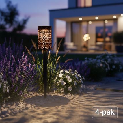 Set of 4 DECOR LED solar lamps, LED/1.2 V, 150 mAh, 3000 K, 39 cm, IP44, black