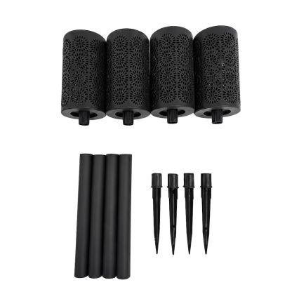 Set of 4 DECOR LED solar lamps, LED/1.2 V, 150 mAh, 3000 K, 39 cm, IP44, black