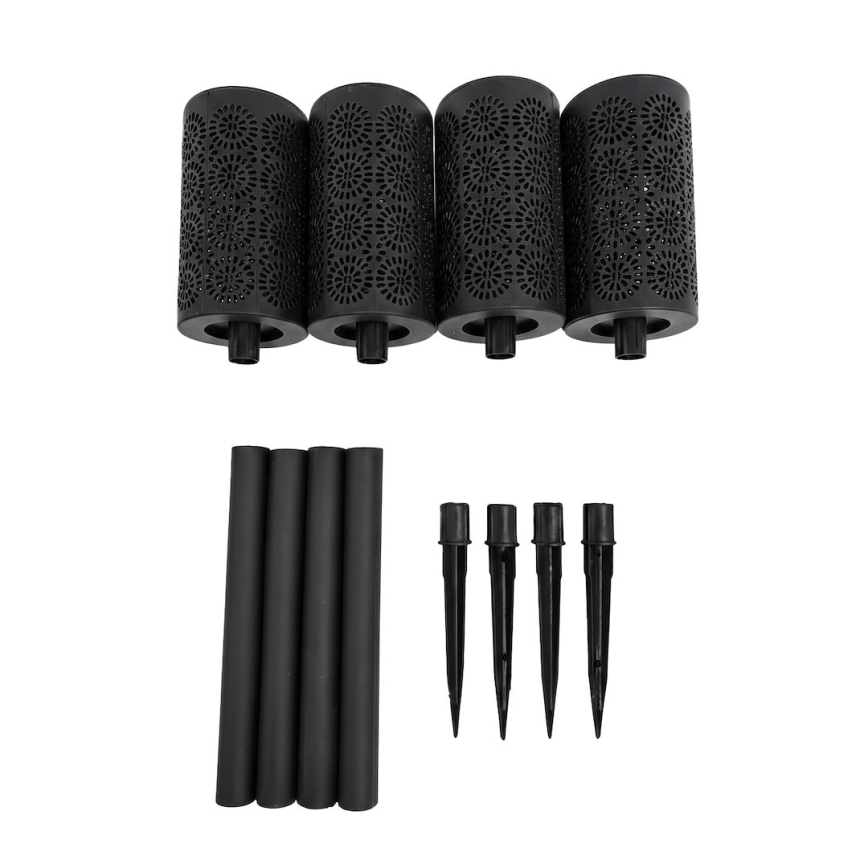 Set of 4 DECOR LED solar lamps, LED/1.2 V, 150 mAh, 3000 K, 39 cm, IP44, black