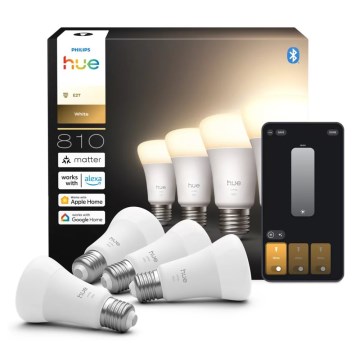 Set of 4 Dimmable Philips Hue WHITE LED Bulbs E27/7W/230V 2700K