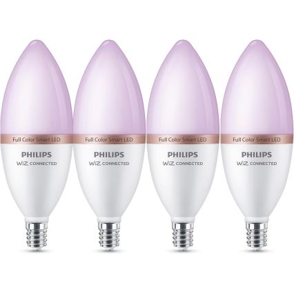 Set of 4 Philips SMART C37 E14 RGB LED Dimmable Bulbs 5W/230V 2200–6500K