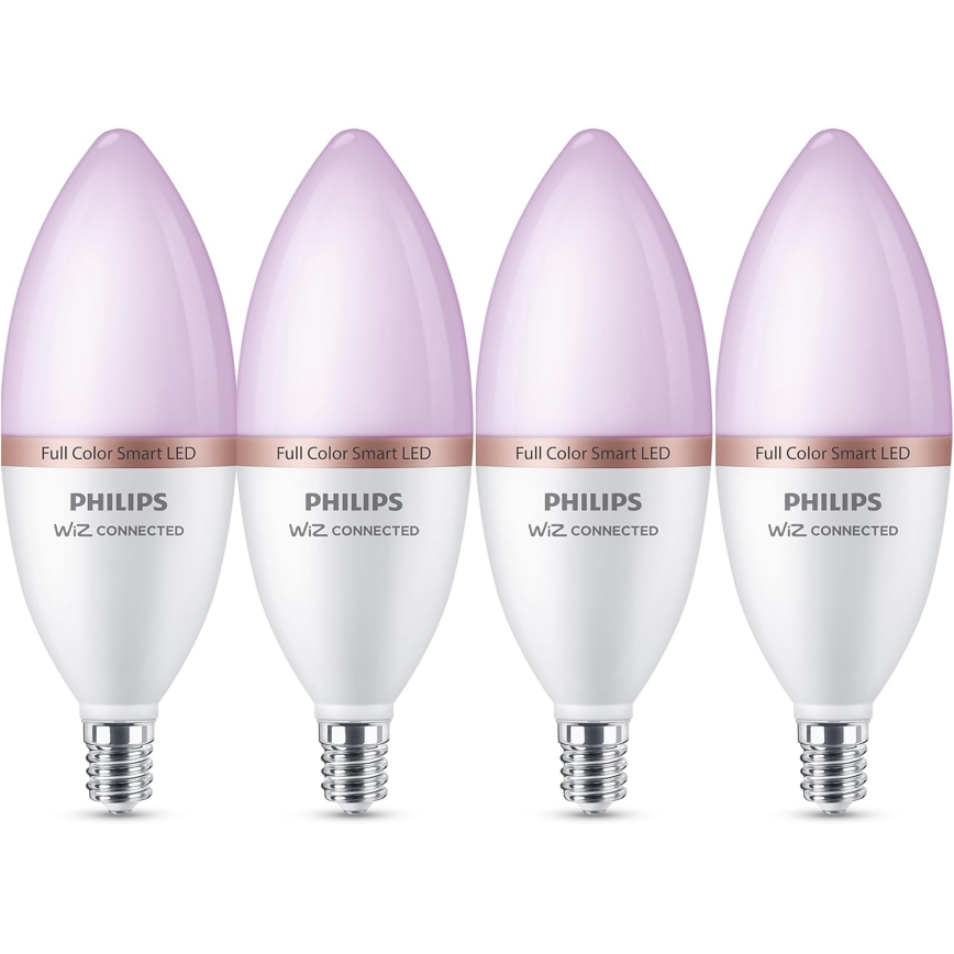 Set of 4 Philips SMART C37 E14 RGB LED Dimmable Bulbs 5W/230V 2200–6500K