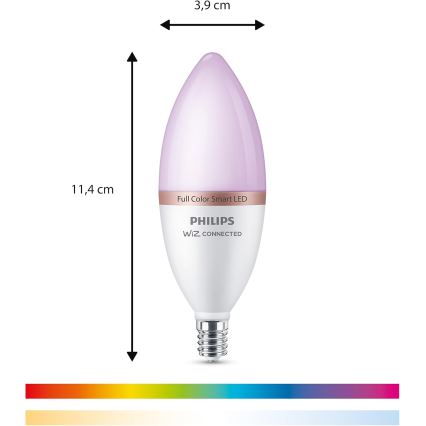 Set of 4 Philips SMART C37 E14 RGB LED Dimmable Bulbs 5W/230V 2200–6500K