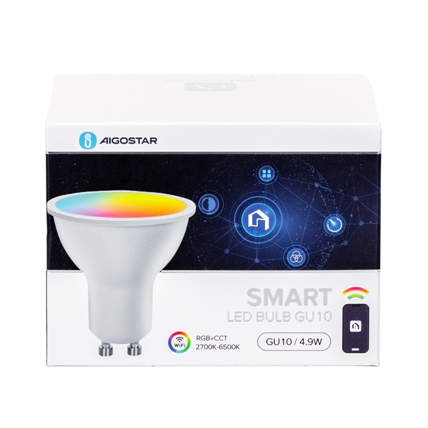 Set of 4 Smart Dimmable LED RGBW GU10 Bulbs, 4.9W/230V 2700-6500K - Aigostar