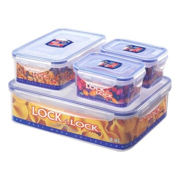 Set of 4 LOCK food storage containers 0.47/1/3.9 L blue/clear