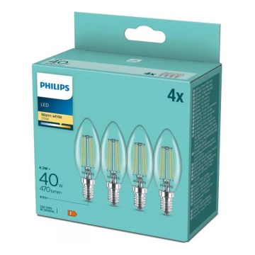 Set of 4 Philips B35 Vintage LED Bulbs 14W/4.3W 230V 2700K