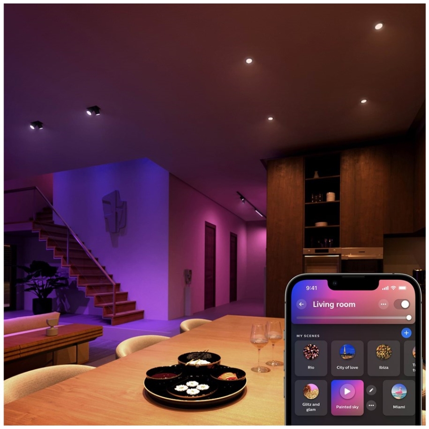 Set of 4 LED RGBW Dimmable Bulbs Philips Hue White and Color Ambiance GU5.3/MR16/6.3W/12V 2000-6500K