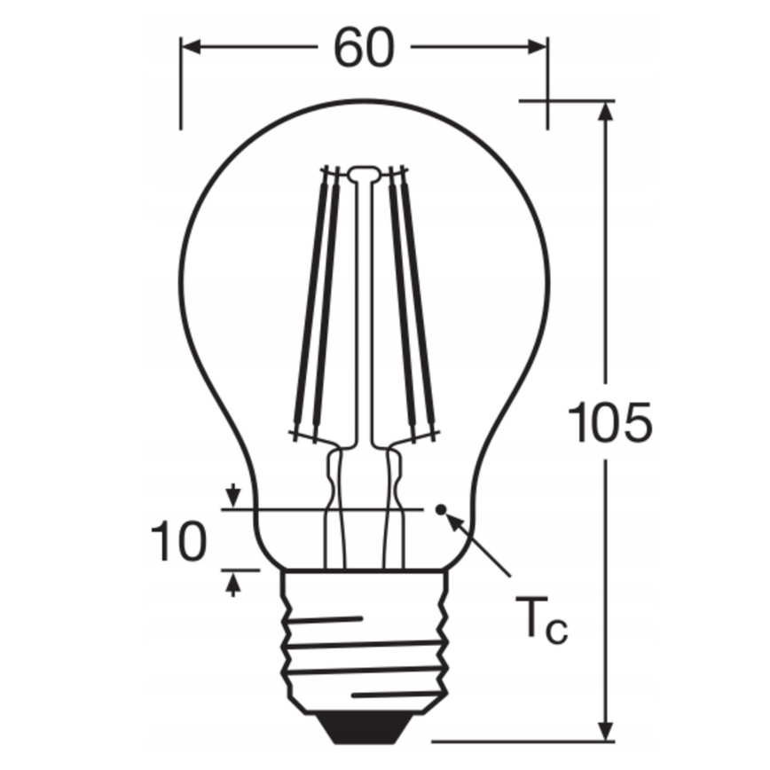 Set of 5 BASE CLASSIC FILAMENT A60 LED Bulbs E27, 7W, 230V, 4000K - Osram