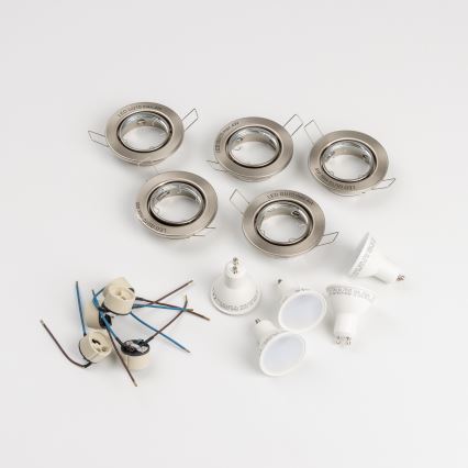 SET of 5 bathroom recessed downlights 1xGU10/4W/230V IP23 matte chrome