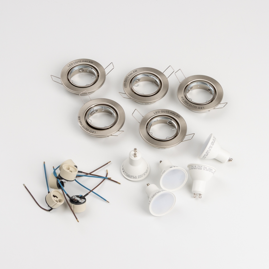 SET of 5 bathroom recessed downlights 1xGU10/4W/230V IP23 matte chrome