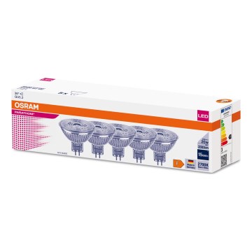 Set of 5 MR16 LED bulbs, GU5.3, 2.6W/12V, 2700K, 36° – Osram