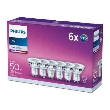 Set of 6 Philips GU10 LED Bulbs, 4.6W, 230V, 4000K