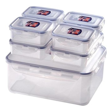 Set of 7 LOCK food storage containers, blue/clear