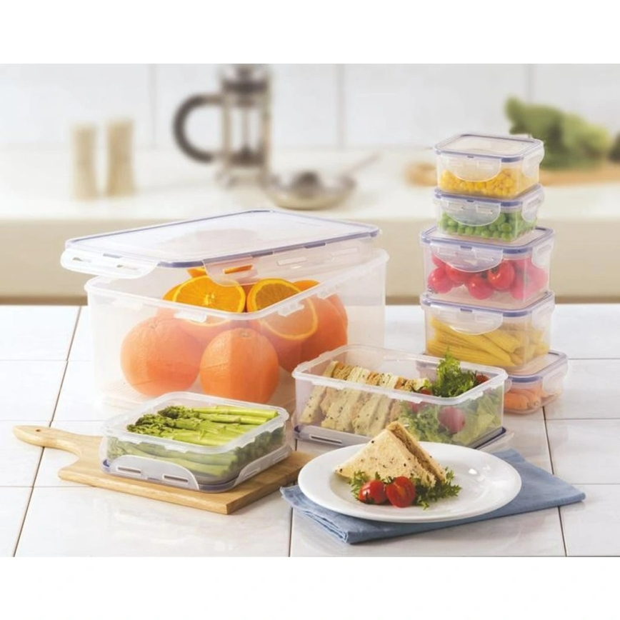 Set of 7 LOCK food storage containers, blue/clear