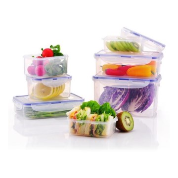 Set of 7 LOCK food storage containers, blue/transparent