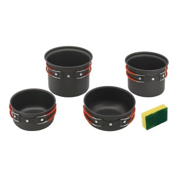 Set of camping cookware with a sponge 4pcs