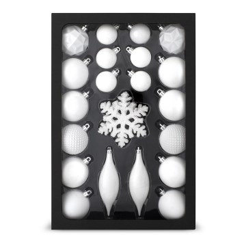 Set of Christmas ornaments 25 pcs white