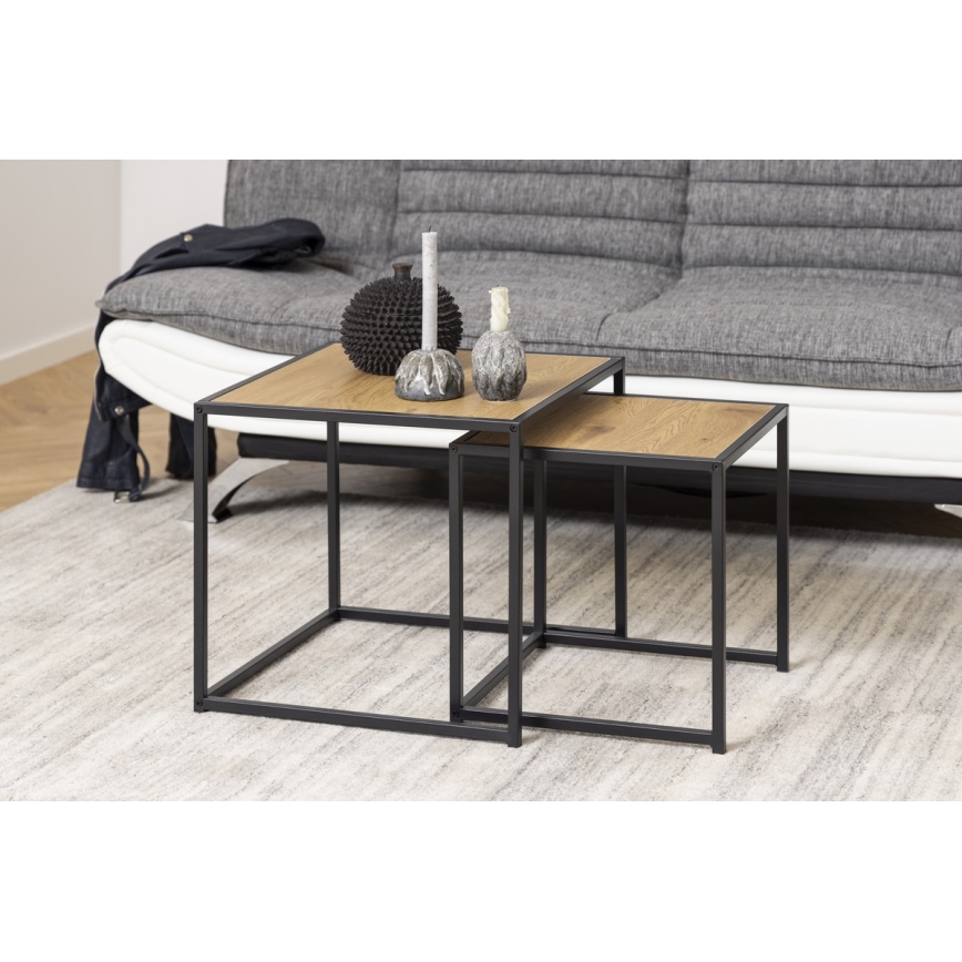 Set of coffee tables SARON 2 pcs oak/black