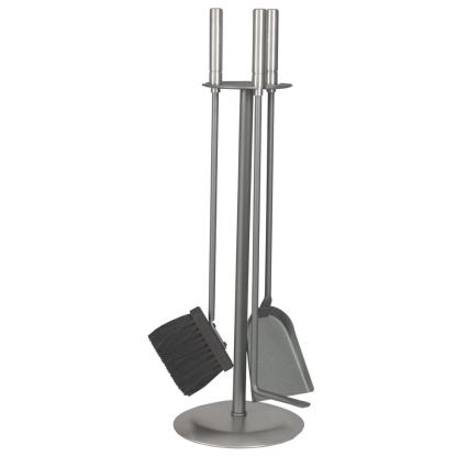 Set of fireplace tools and basket for wood with a handle 5 pcs matte chrome