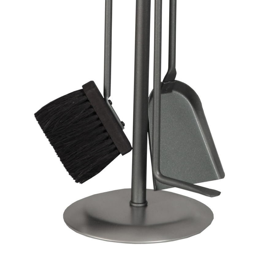 Set of fireplace tools and basket for wood with a handle 5 pcs matte chrome