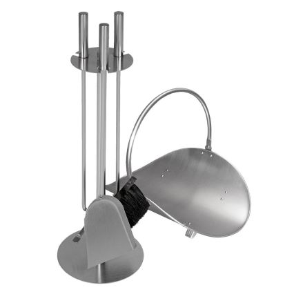 Set of fireplace tools and basket for wood with a handle 5 pcs matte chrome