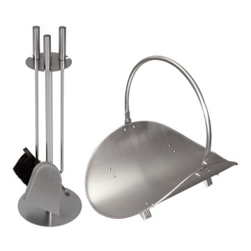 Set of fireplace tools and basket for wood with a handle 5 pcs matte chrome