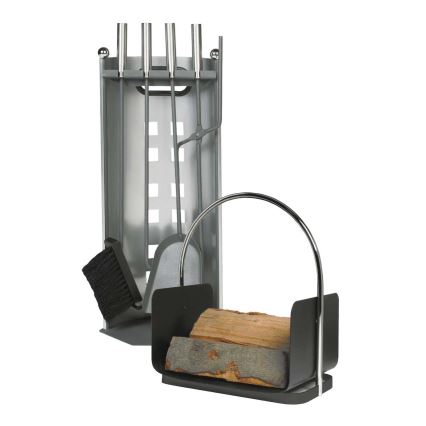Set of fireplace tools and basket for wood with a handle 6 pcs anthracite