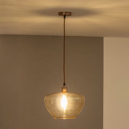 SEVENTIES cord-hung pendant light E27/60W/230V smoked/brown