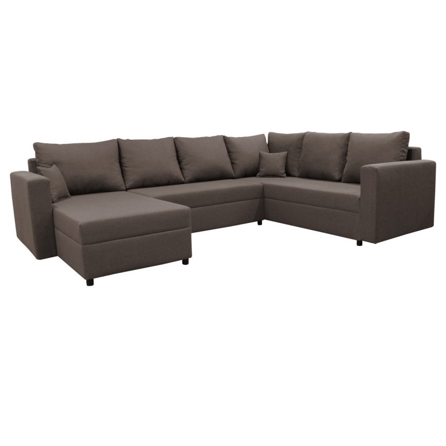 Universal U-shaped corner sofa bed with storage SEYA brown