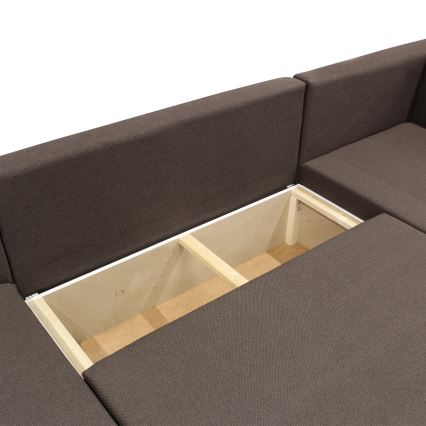 Universal U-shaped corner sofa bed with storage SEYA brown