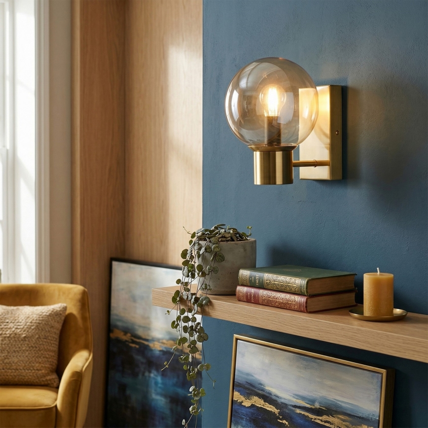 SFERIO Wall Lamp 1x E14/5W/230V, Brass/Smoky Beige