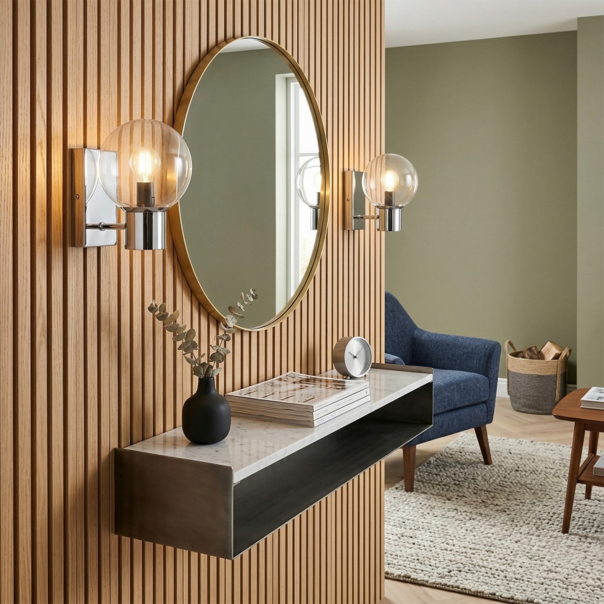 SFERIO Wall Light 1x E14/5W/230V Glossy Chrome/Clear Glass