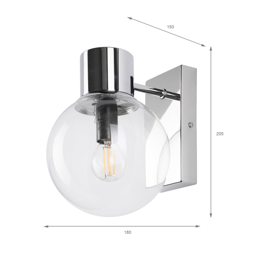 SFERIO Wall Light 1x E14/5W/230V Glossy Chrome/Clear Glass