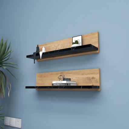 SHELFIE Set of 2 Shelves, Pine/Black
