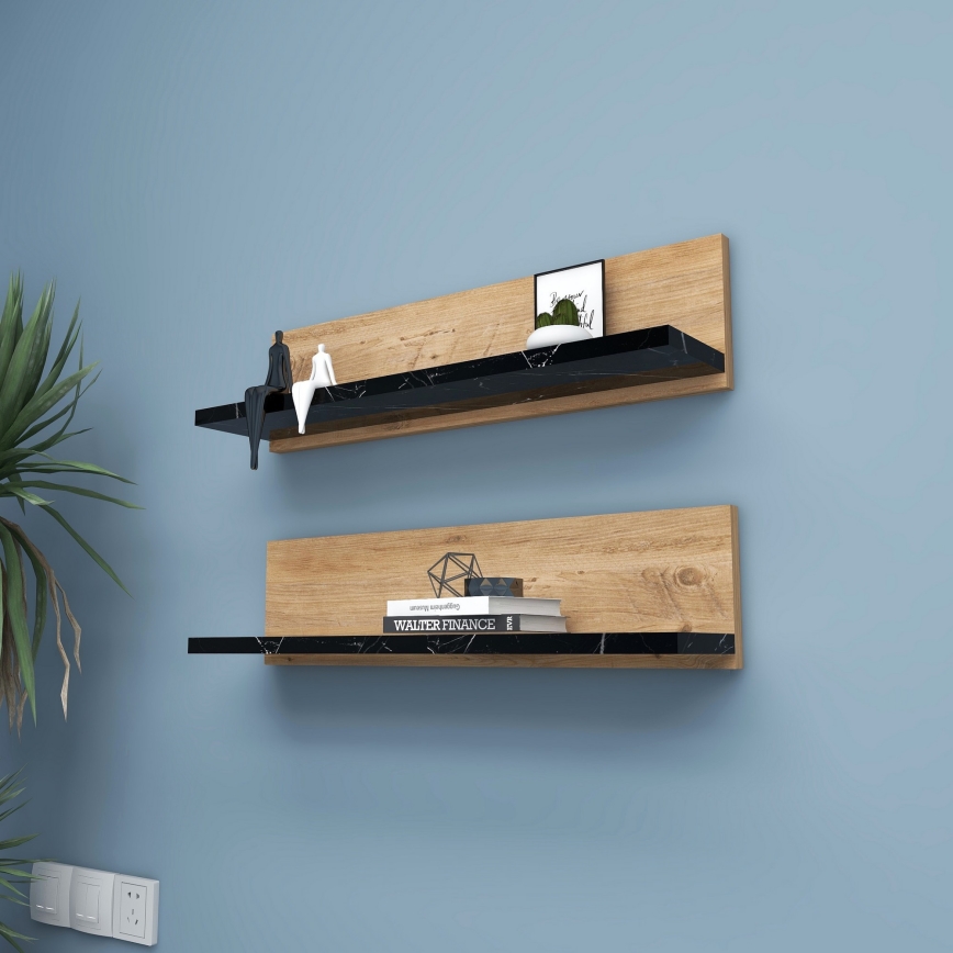 SHELFIE Set of 2 Shelves, Pine/Black