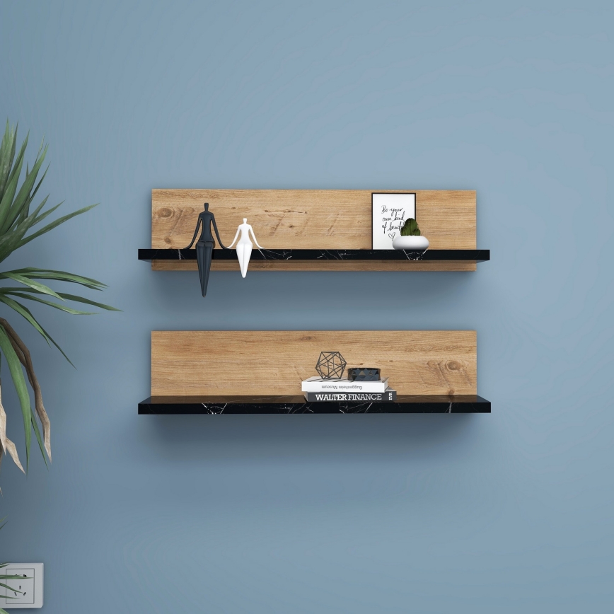 SHELFIE Set of 2 Shelves, Pine/Black