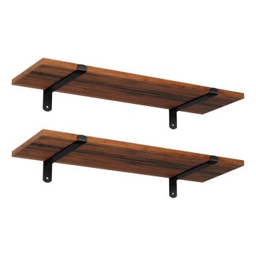 SHELFY Set of 2 Wall Shelves, Brown/Black