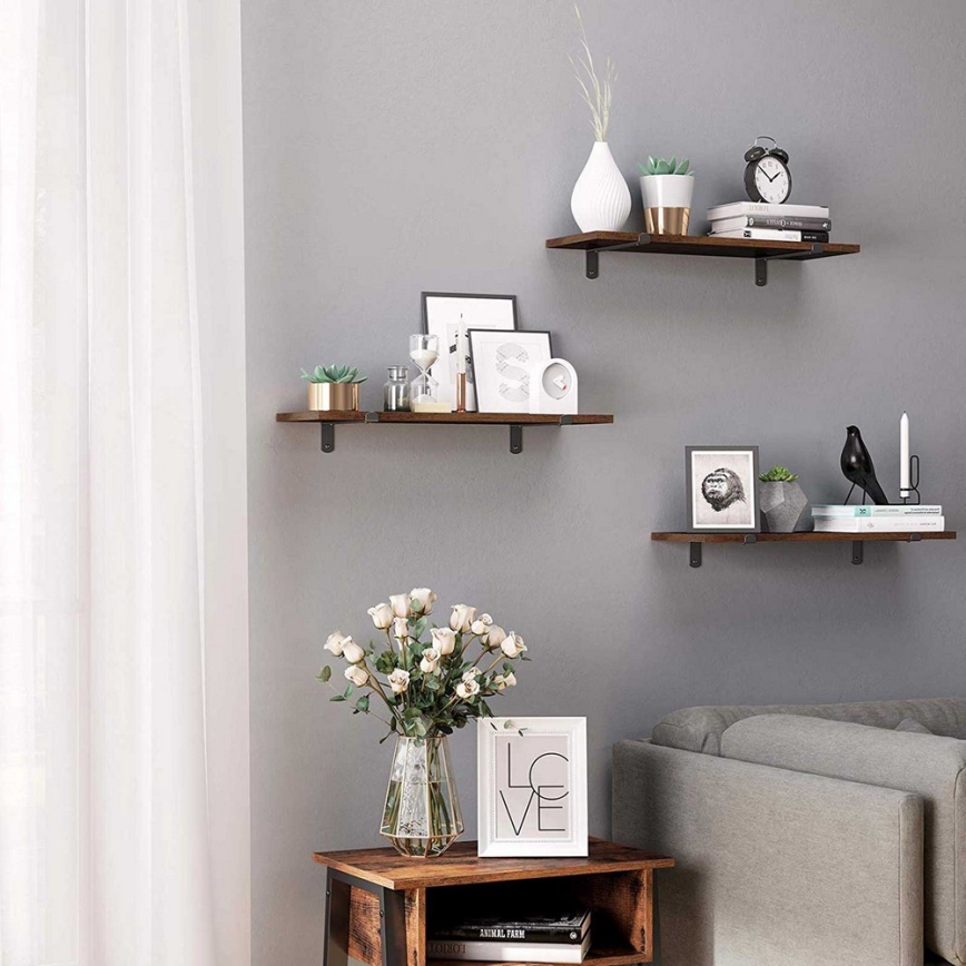 SHELFY Set of 2 Wall Shelves, Brown/Black