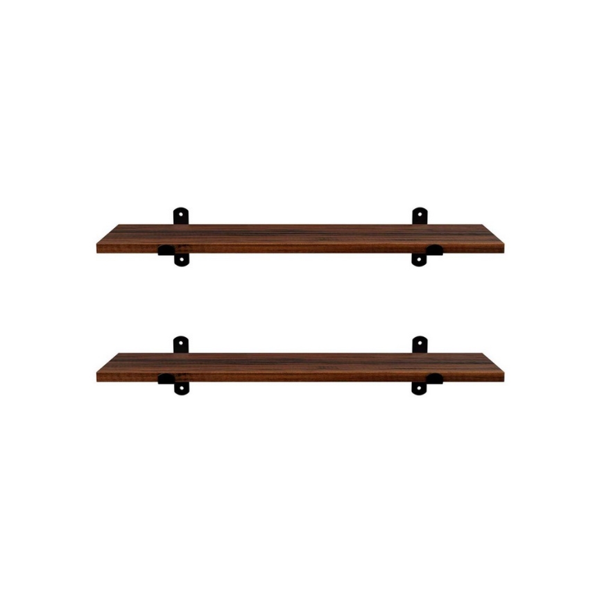 SHELFY Set of 2 Wall Shelves, Brown/Black